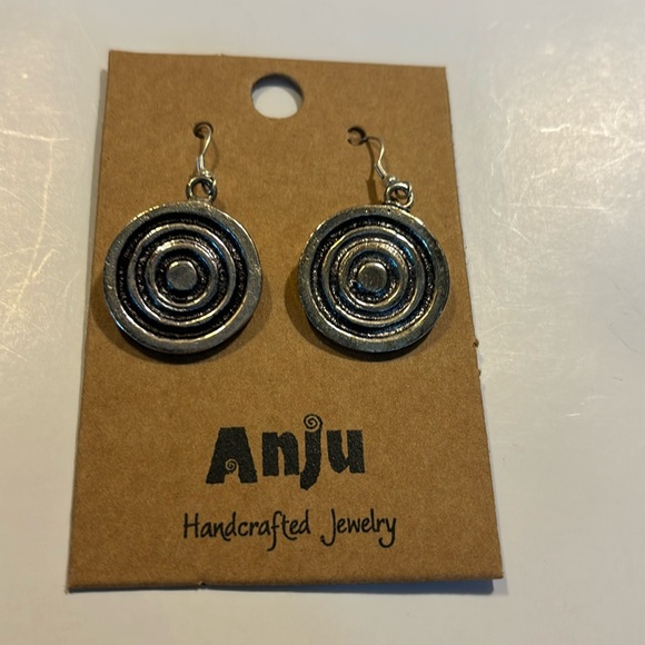 Anju Jewelry - Anju silver color circles handcrafted dangle pierced fish back earrings